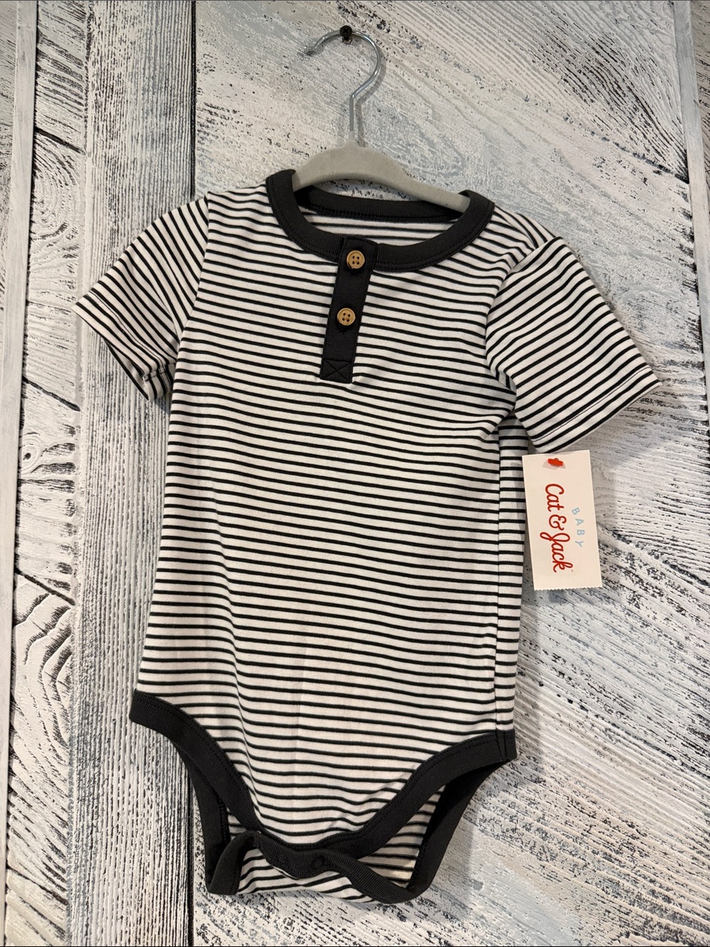 Cat & Jack Black and White Striped Short-Sleeve Baby Bodysuit